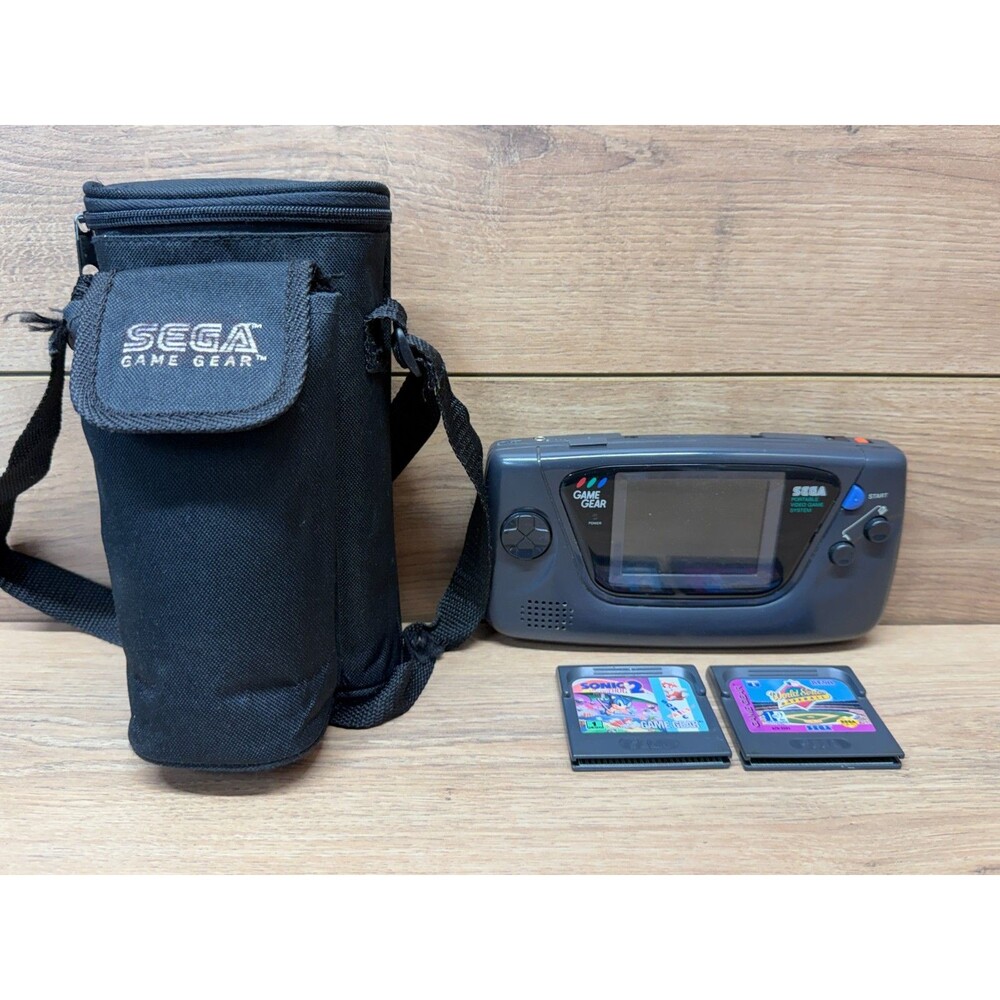 Vintage Sega Game Gear 2110 Console for Parts/Repair w/ Case & 2 Games